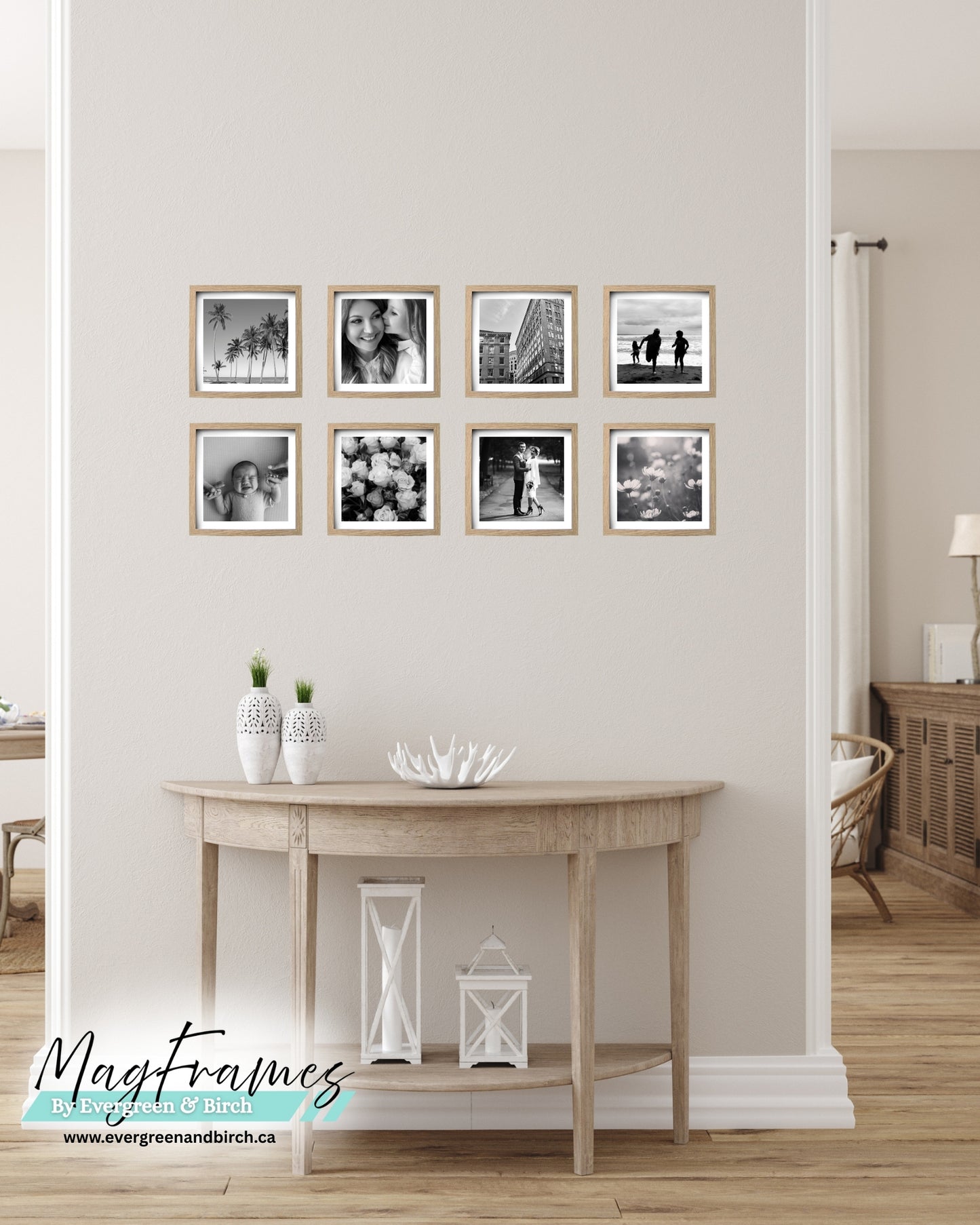 Magnetic Frames 8x8 OAK peel and stick gallery wall with border