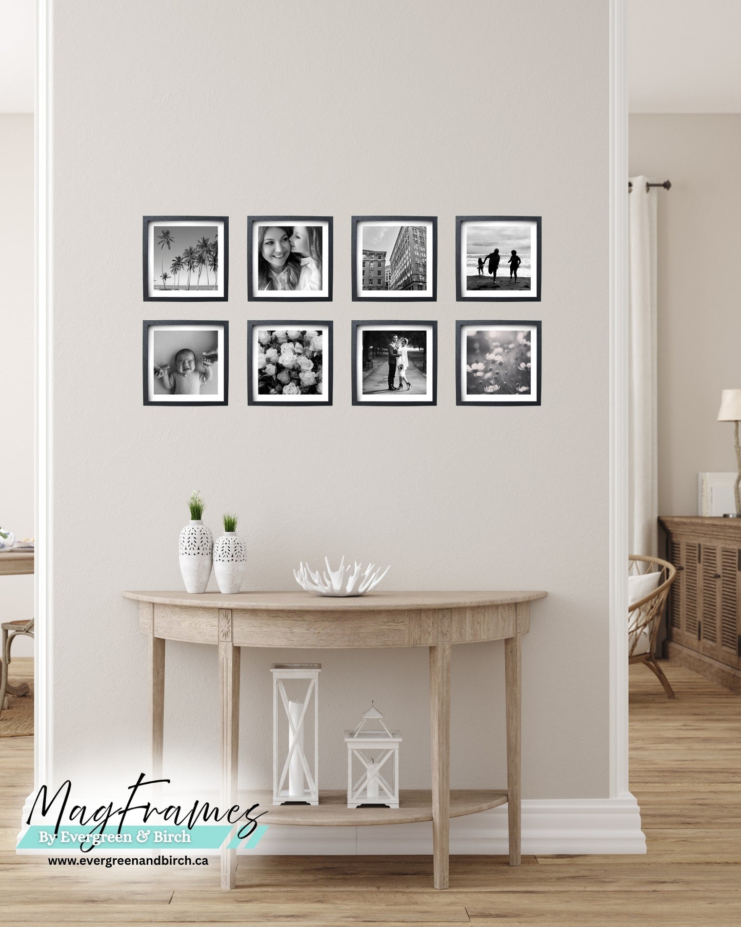 Magnetic Frames 8x8 Black peel and stick gallery wall with border