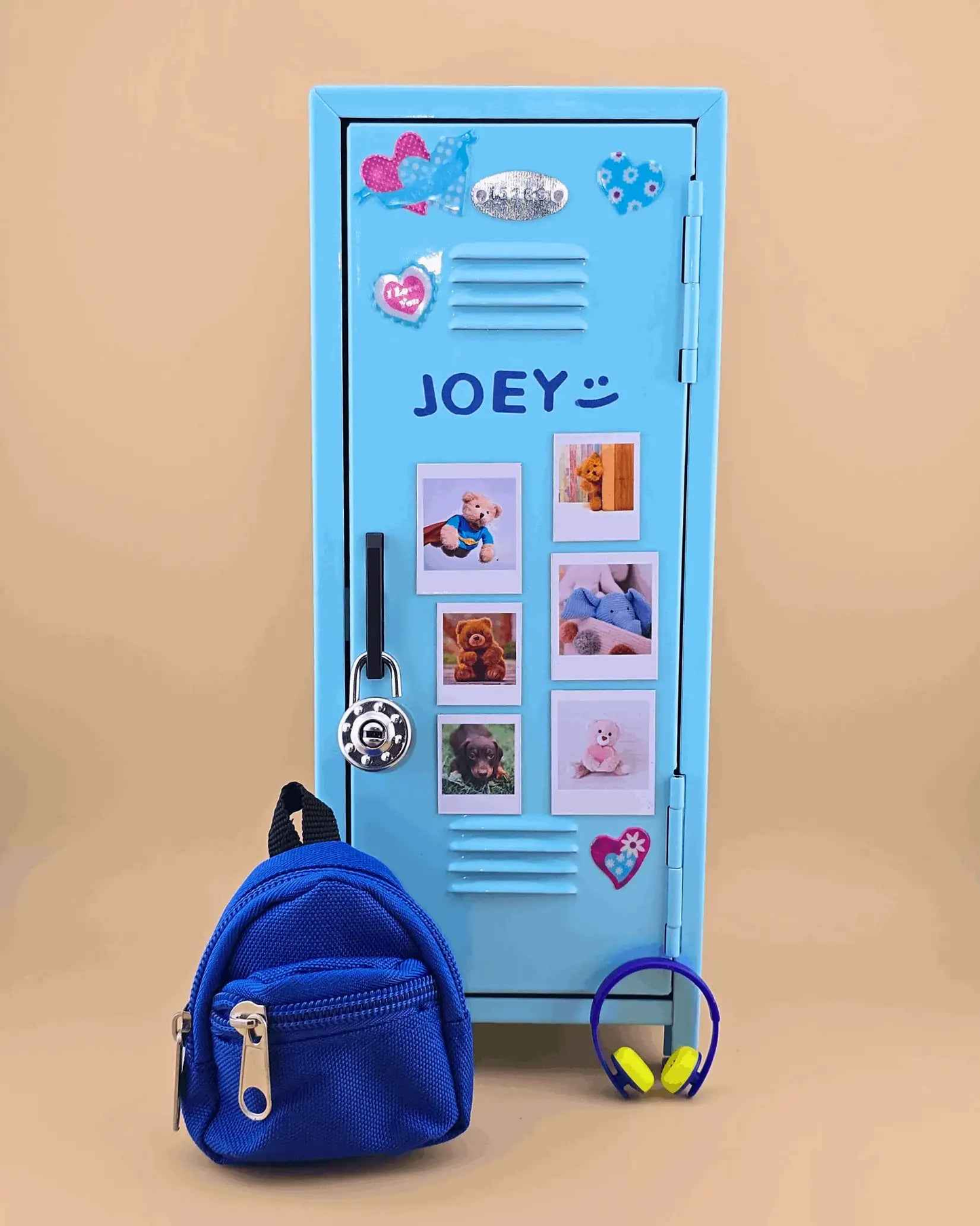 Personalized Mini Retro Metal Locker (27.5cm) – Kids Desk Organizer with Photo Magnets
