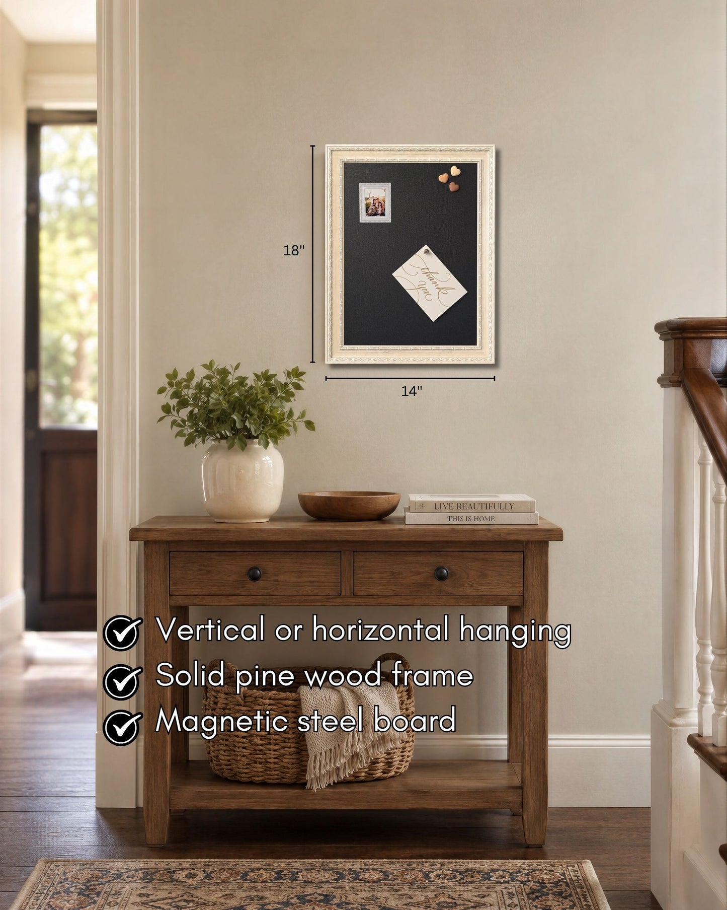 14x18 Antique Ivory Magnetic Board – Solid Wood Framed Magnet Board