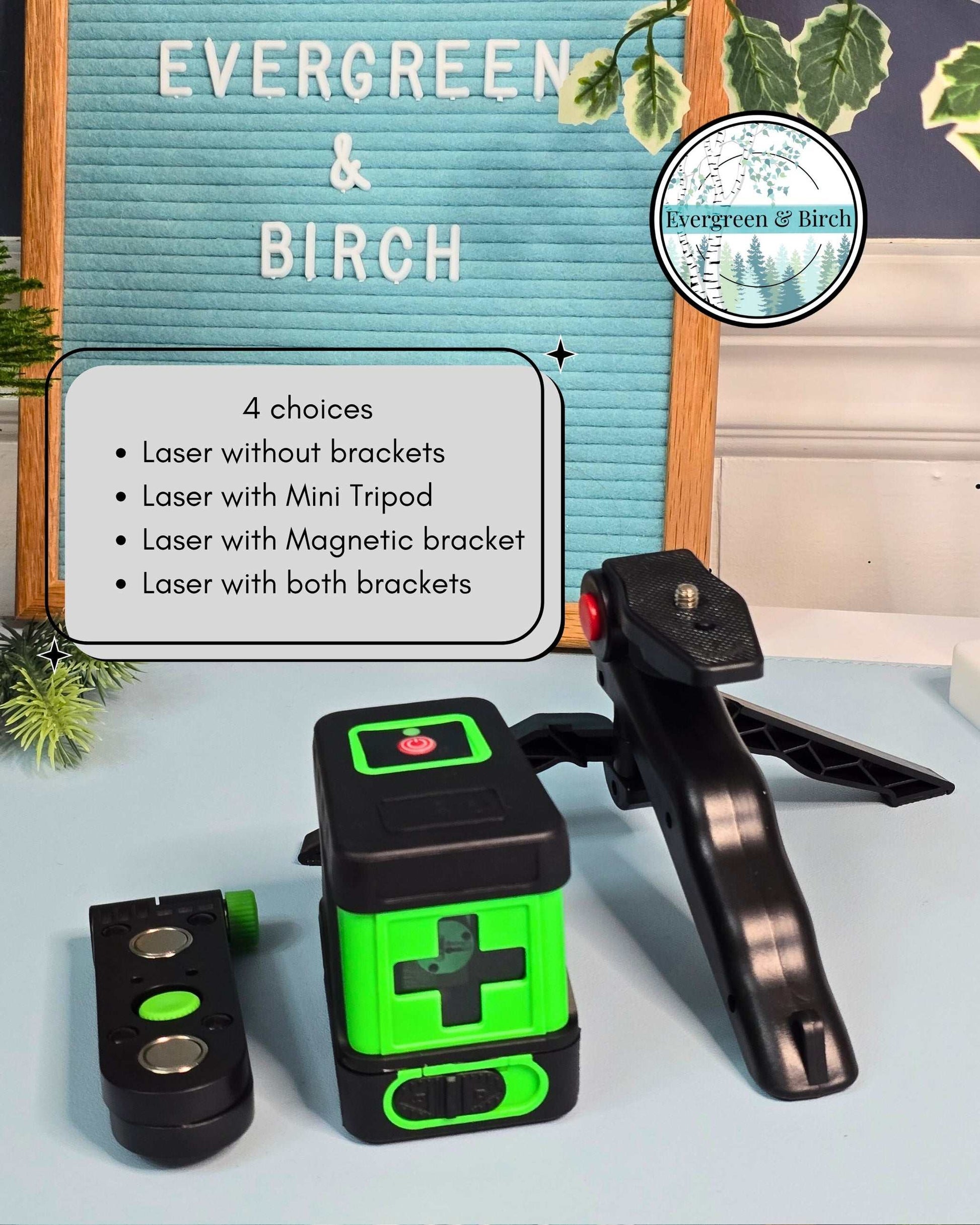 Laser Level for Hanging MagFrames – Dual Green Beam with Tripod & Magnetic Brackets