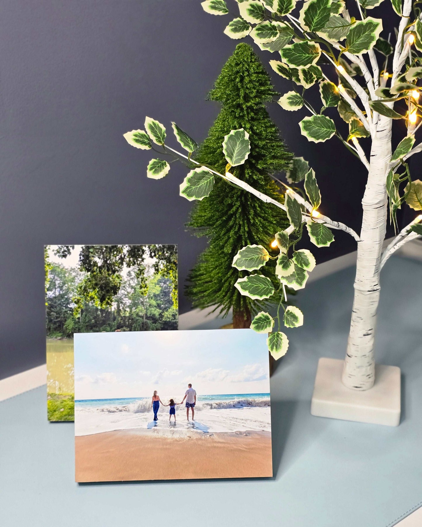 6x8 custom frameless photo block with black edges displaying personalized family beach photo as modern home decor.