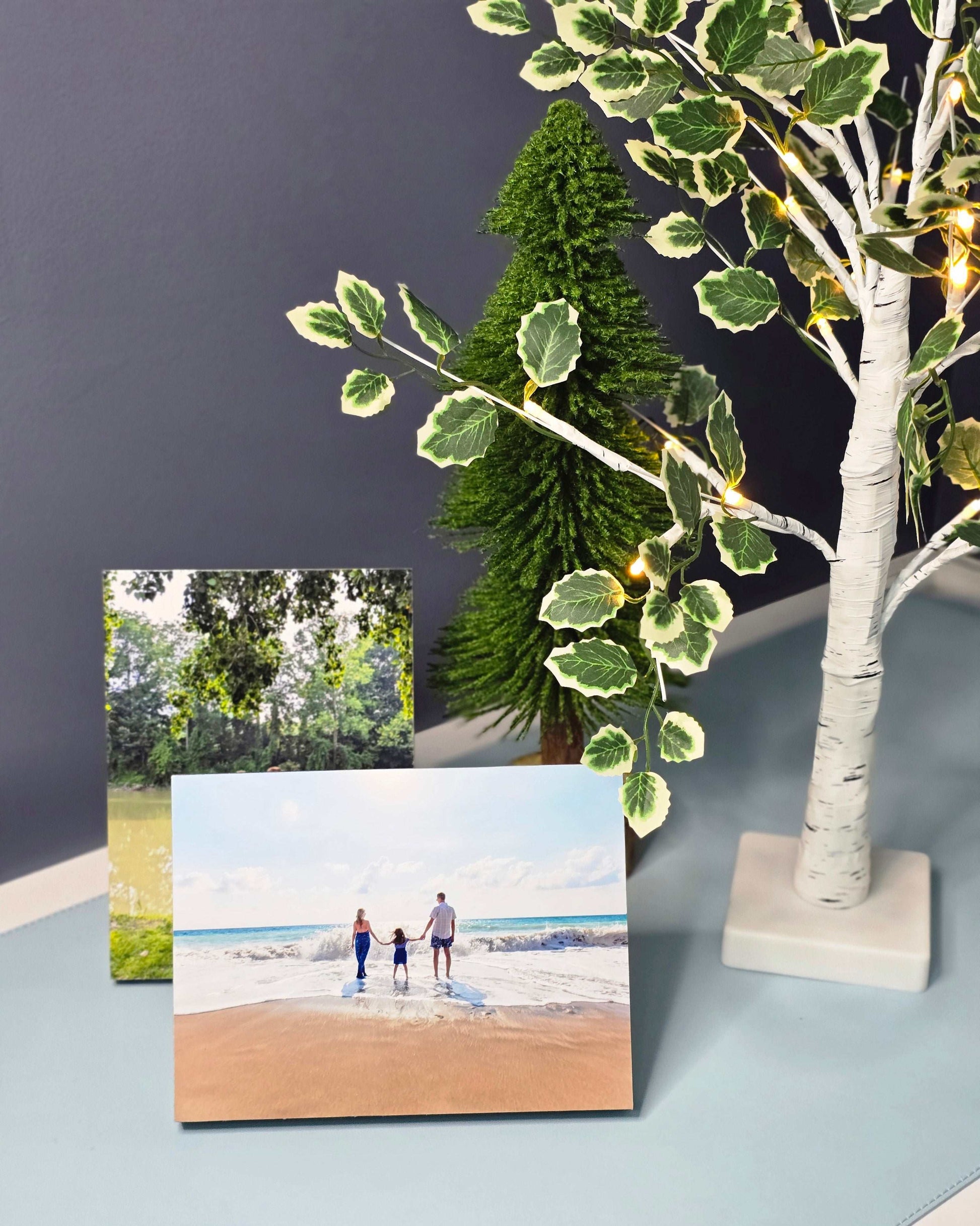 6x8 custom frameless photo block with black edges displaying personalized family beach photo as modern home decor.