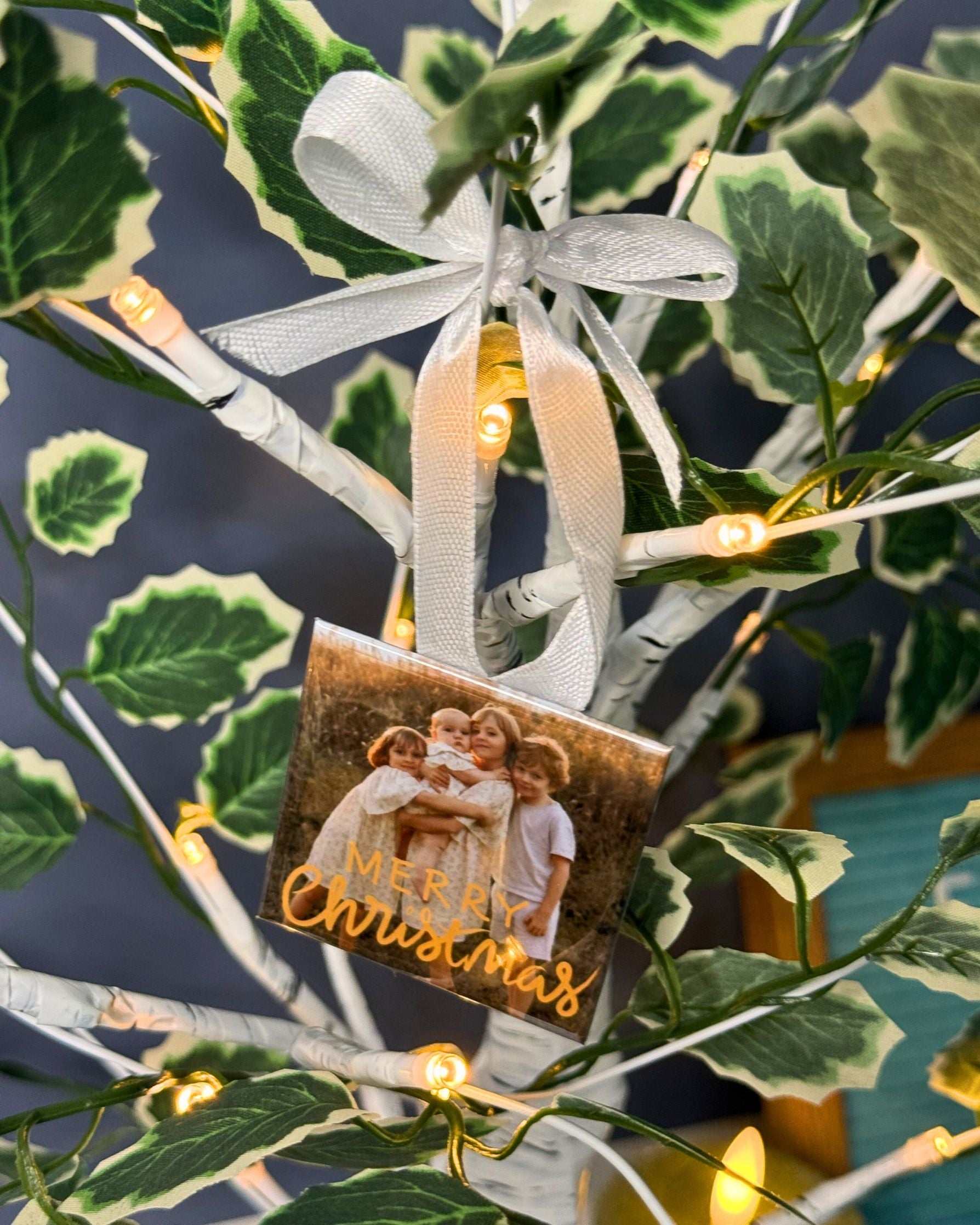 Custom Photo Christmas Ornaments – Magnetic 2x2 Keepsake with Ribbon | Personalized Holiday Gift