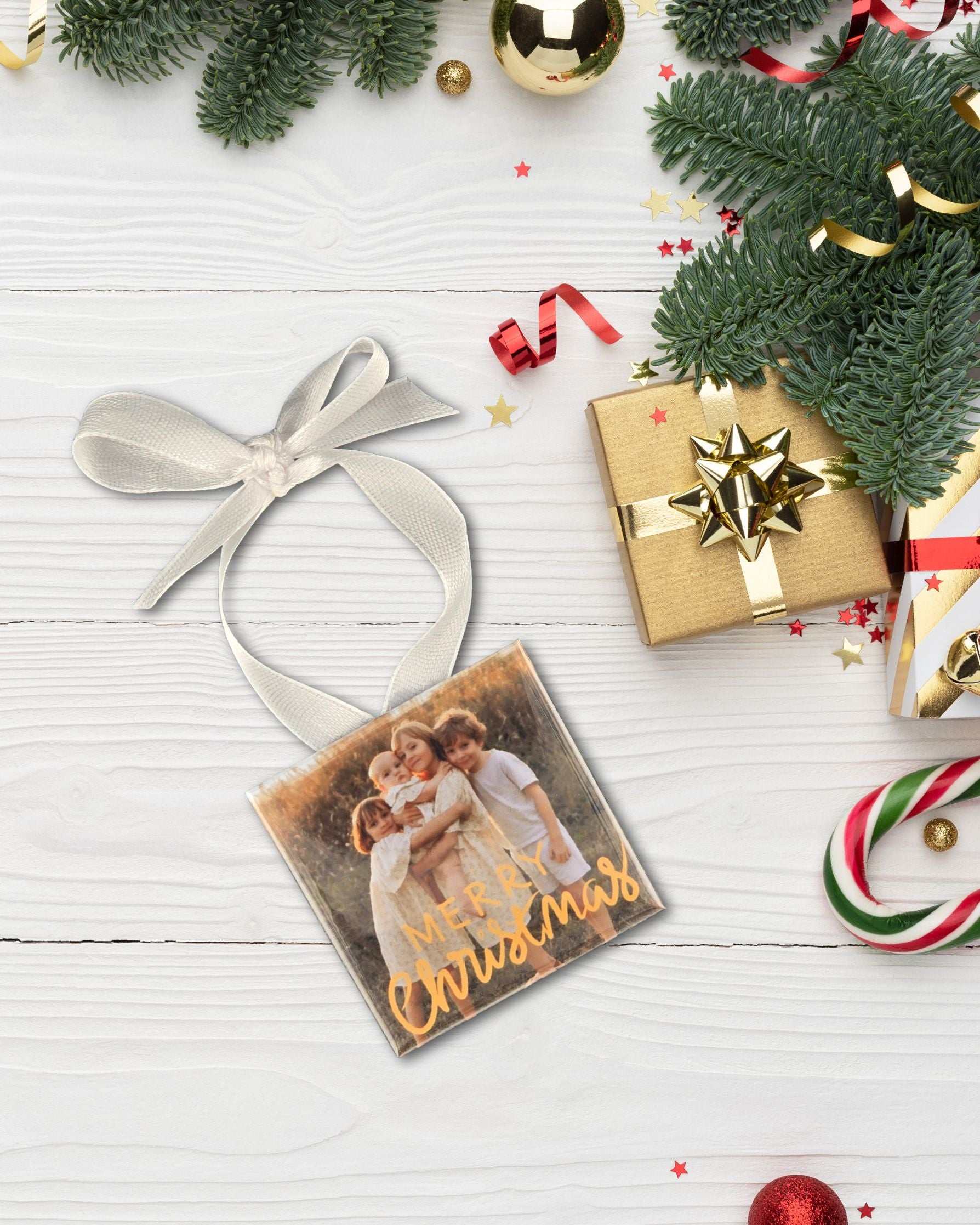 Custom Photo Christmas Ornaments – Magnetic 2x2 Keepsake with Ribbon | Personalized Holiday Gift