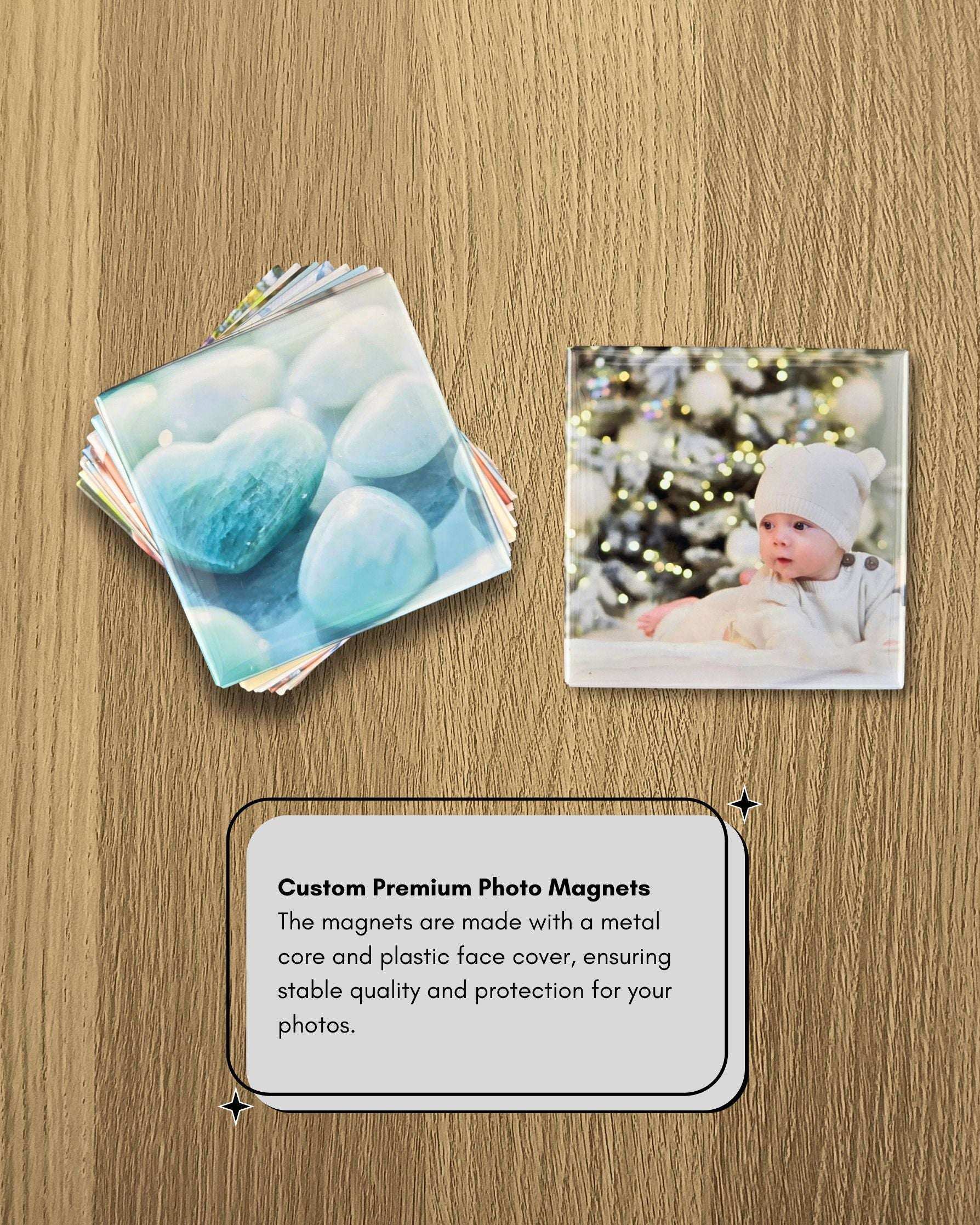 Custom Hard Photo Magnets 2x2” – Glossy Pressed Fridge Magnets