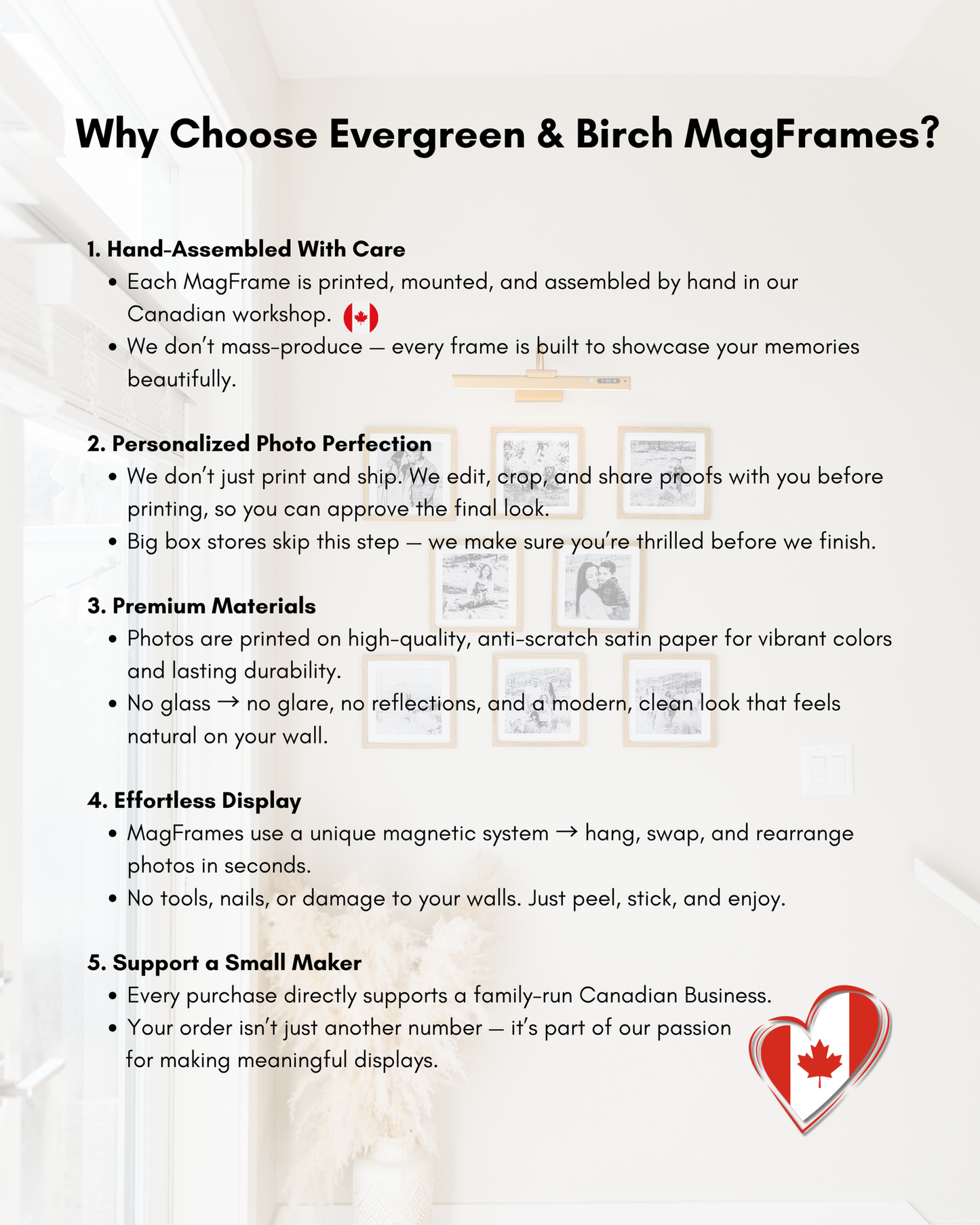 Promotional text about Evergreen & Birch MagFrames Made in Canada