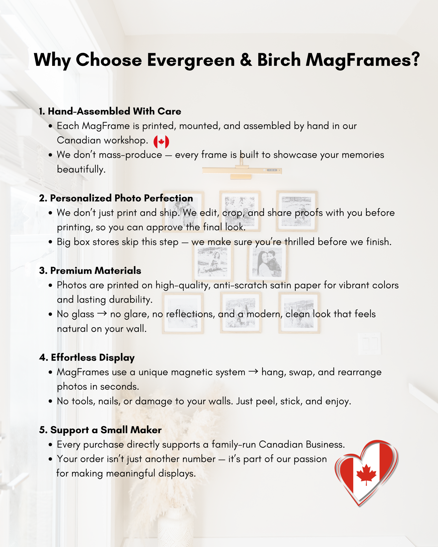 Promotional text about Evergreen & Birch MagFrames Made in Canada