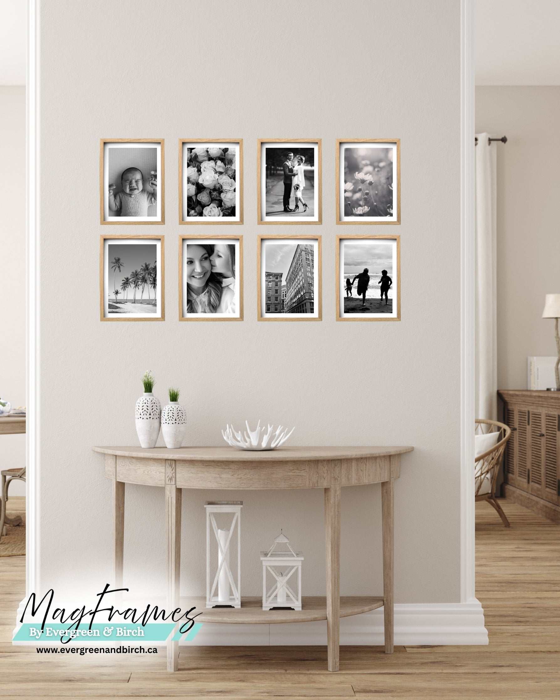 Magnetic Frames 8x11 OAK peel and stick gallery wall with border