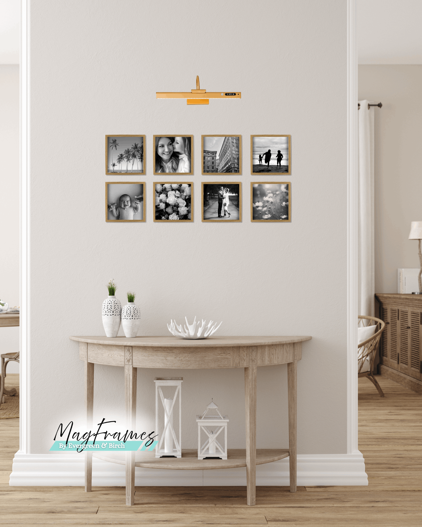 Magnetic Frames 8x8 Oak peel and stick gallery wall