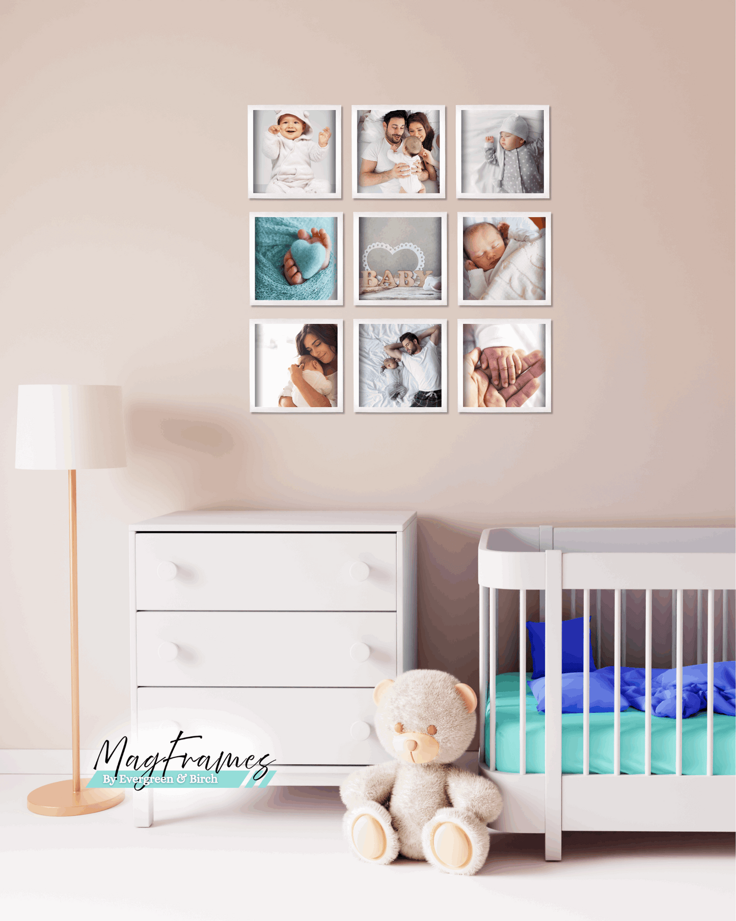 Magnetic Frames 8x8 White peel and stick gallery wall Set of 9