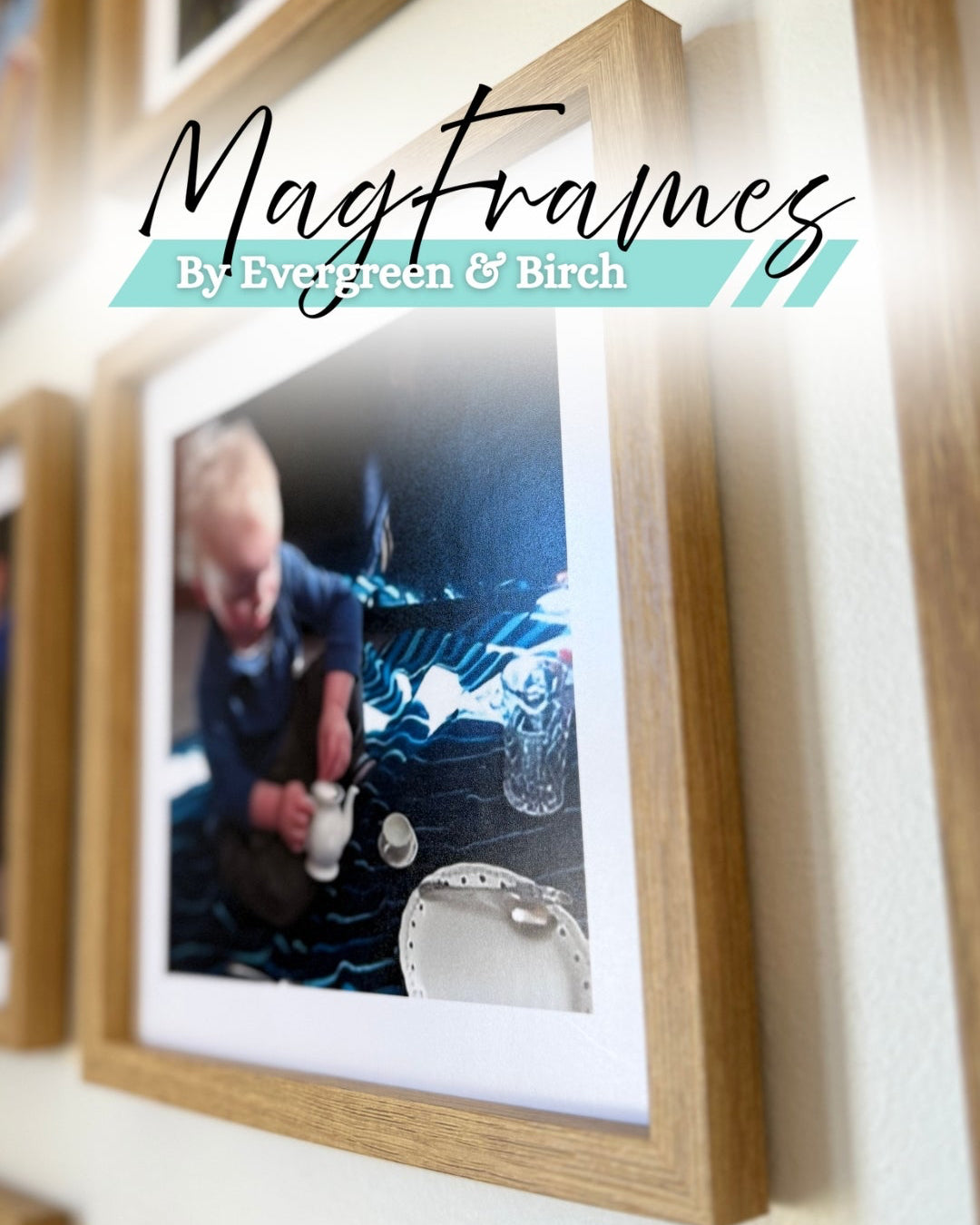Wooden Magnetic Custom picture frames on a wall MagFrames by Evergreen & Birch