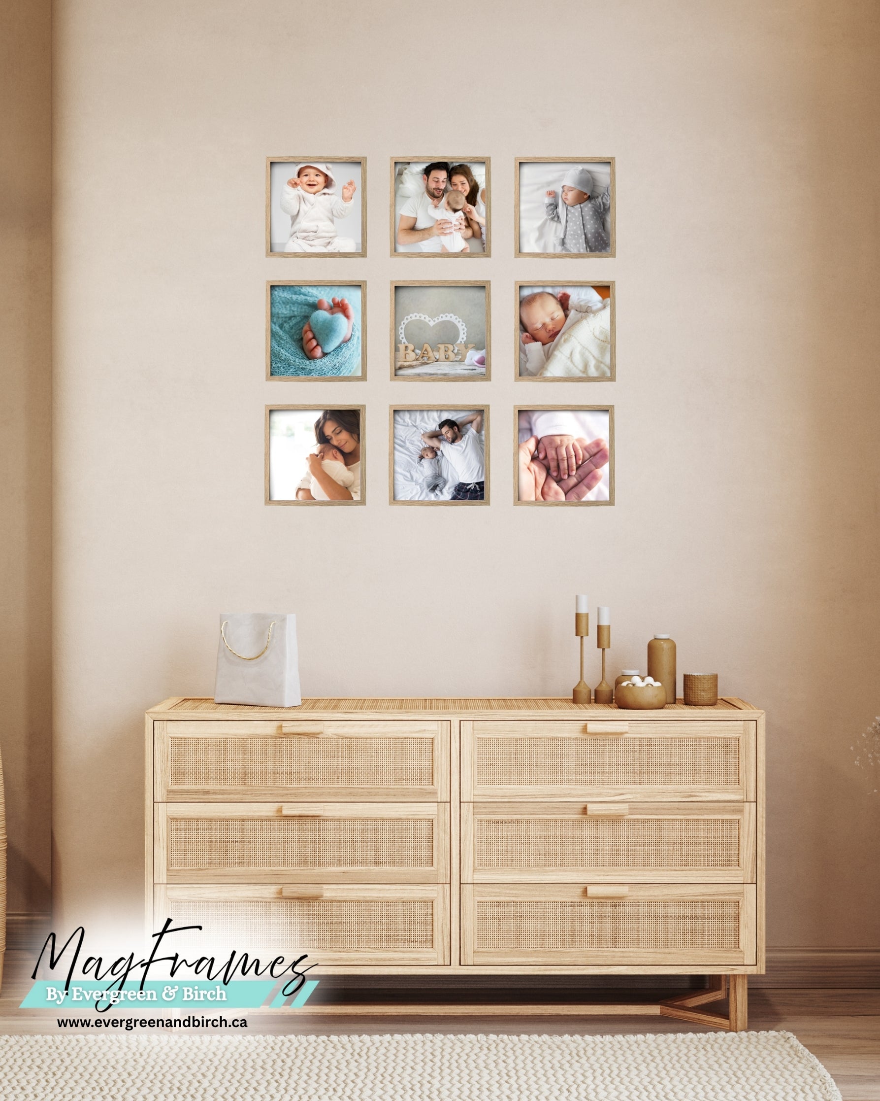Magnetic Frames 8x8 OAK peel and stick gallery wall