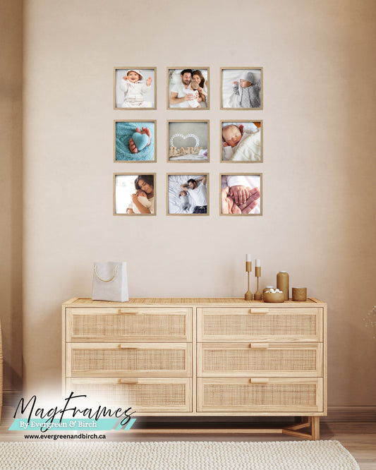 Magnetic Frames 8x8 OAK peel and stick gallery wall