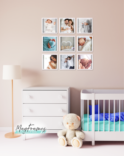 Magnetic Frames 8x8 White peel and stick gallery wall Set of 9