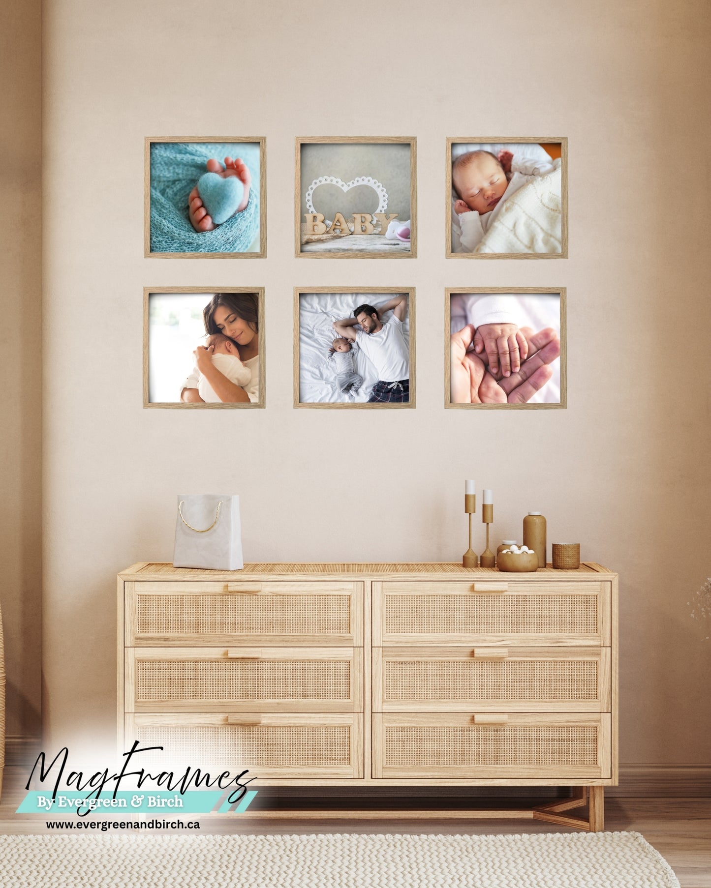 Magframes 12x12 Oak peel and stick wall gallery