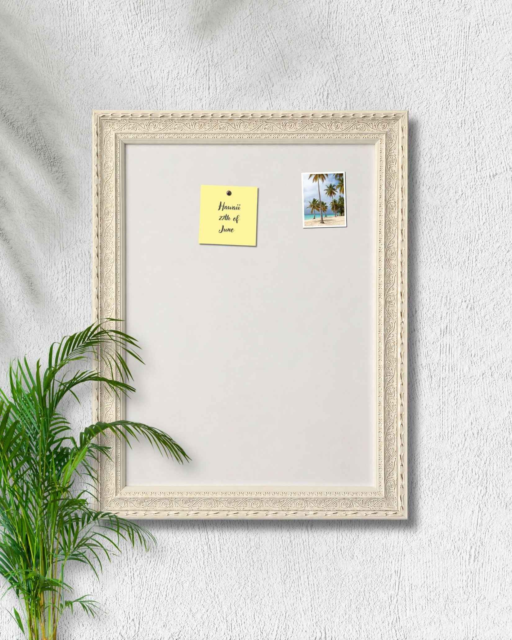 14x18 Vintage White Magnetic Board – Solid Wood Framed Magnet Board