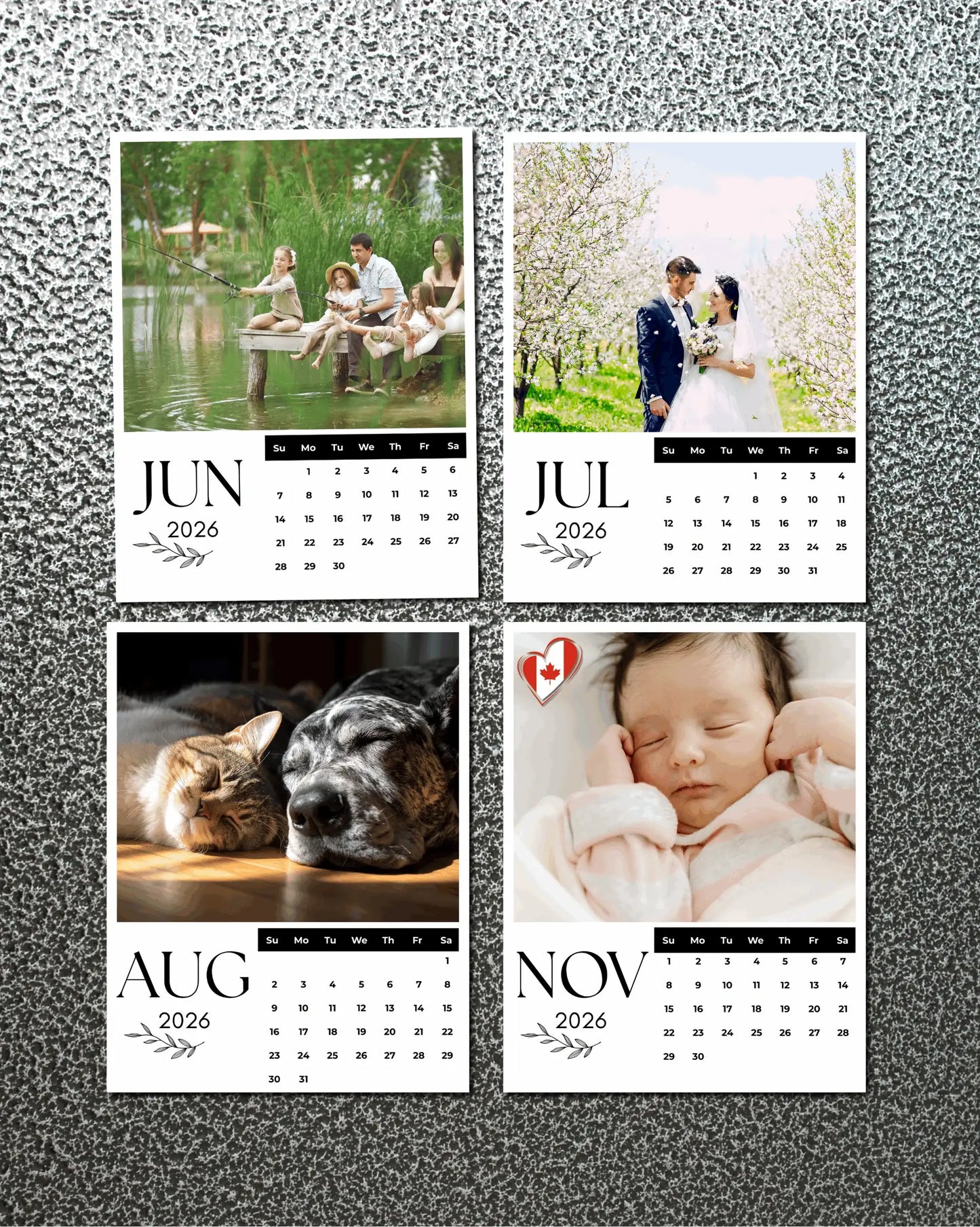 2026 personalized magnetic photo calendar with custom printed photos for fridge display.