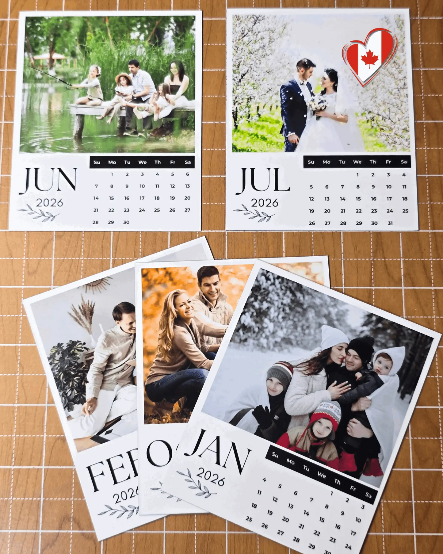 2026 personalized magnetic photo calendar featuring multiple custom photo months displayed together.