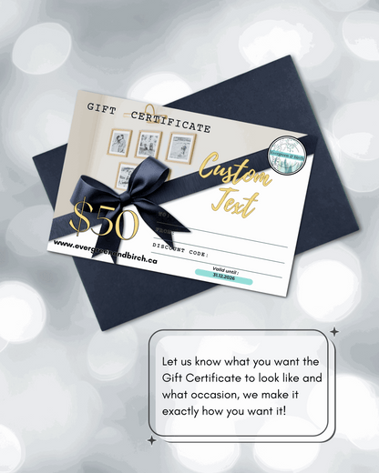 Evergreen & Birch custom gift card with personalized text and envelope.