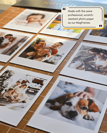 Premium retro style custom photo magnets printed on professional scratch-resistant satin photo paper.