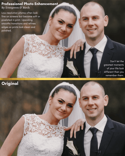 Before and after comparison showing professional photo enhancement with improved clarity and detail.