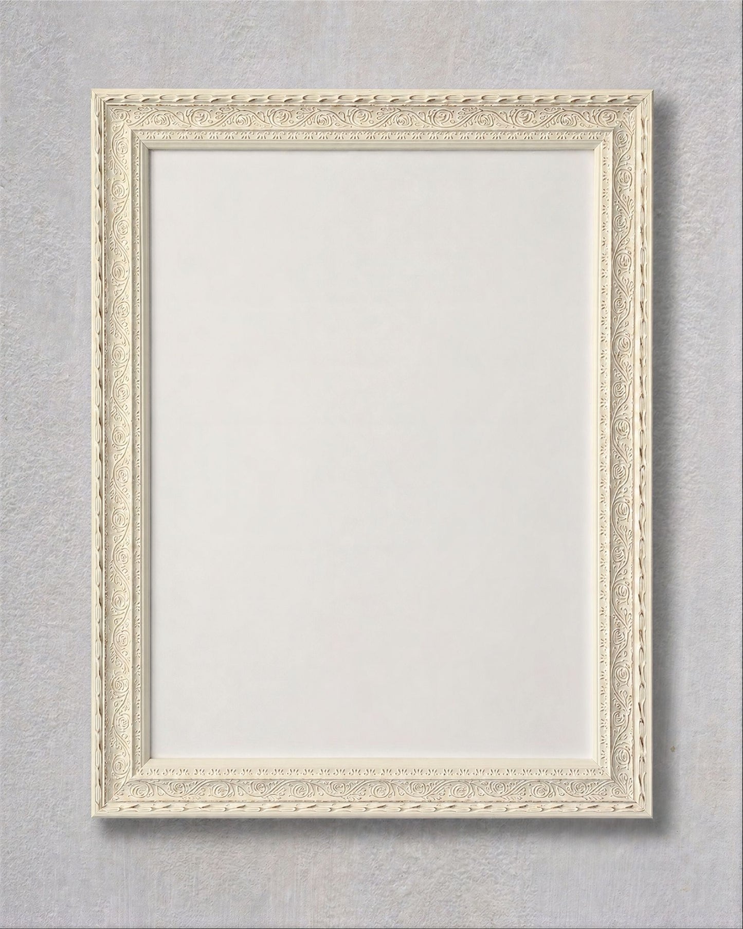White vintage magnetic memo board with ice white powder coated magnetic steel surface and decorative solid pine wood frame.