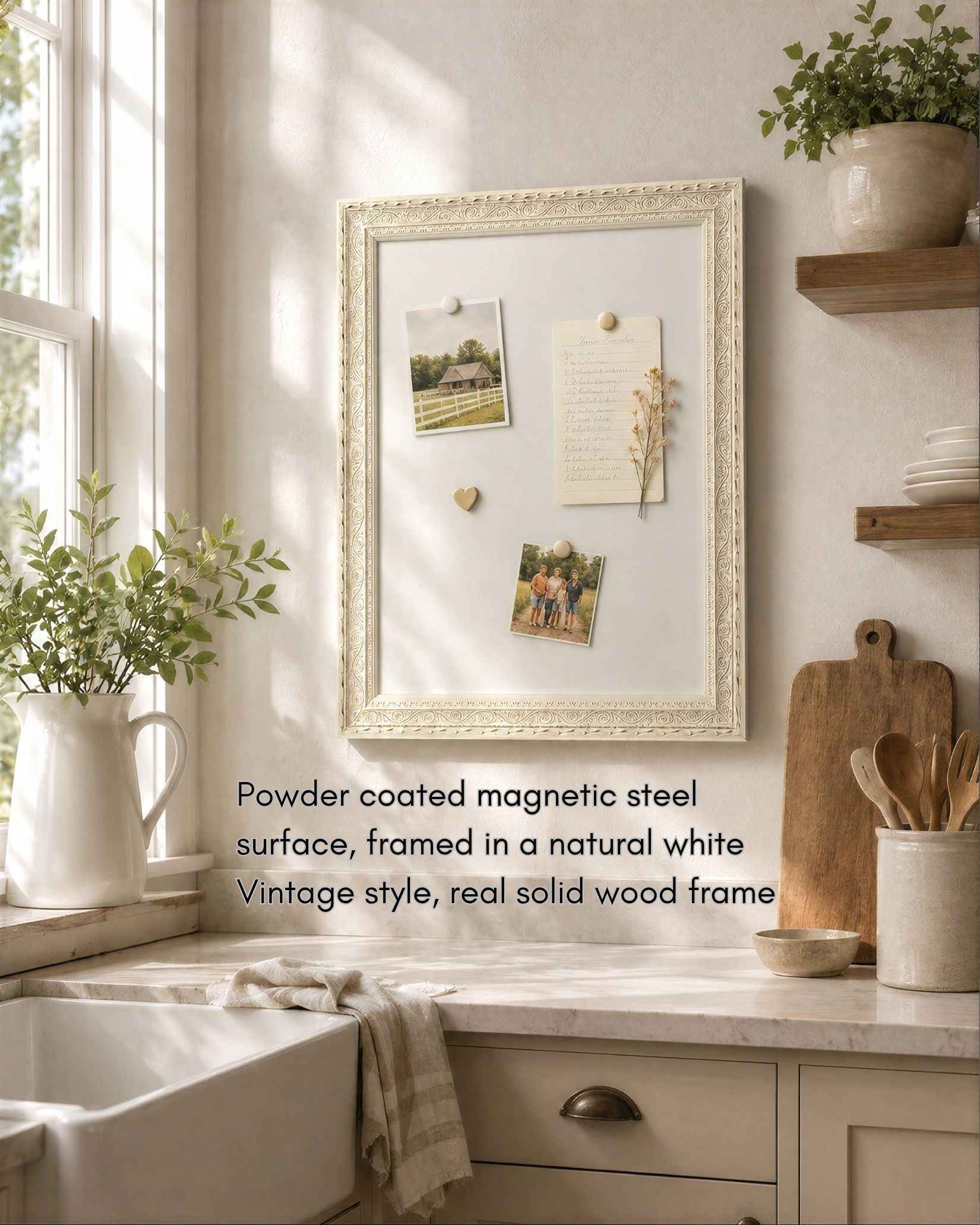14x18 Vintage White Magnetic Board – Solid Wood Framed Magnet Board