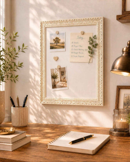 14x18 Vintage White Magnetic Board – Solid Wood Framed Magnet Board